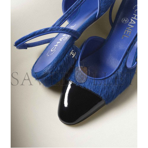 CHANEL SLINGBACKS 		CALFSKIN & PATENT CALFSKIN			BLUE & BLACK G31319 Y56101 K4871