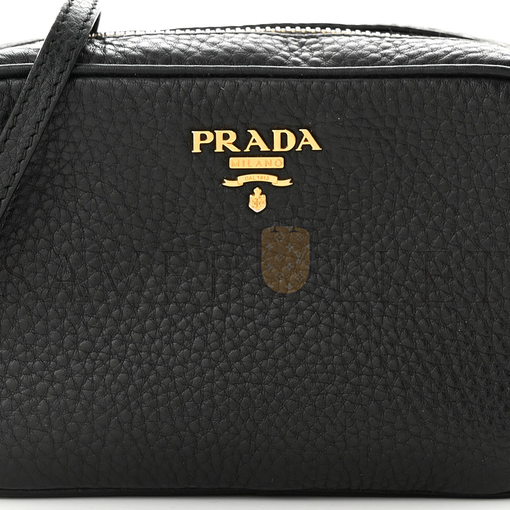 PRADA VITELLO DAINO MINI CAMERA CROSSBODY BLACK (16*10*6cm)