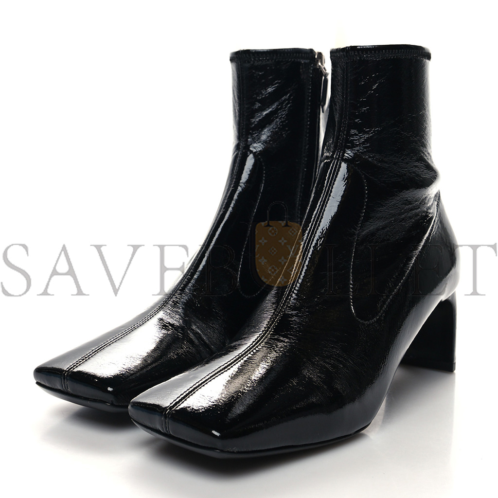 PRADA PATENT NAPLAK TECH SQUARE TOE 55MM ANKLE BOOTS 40.5 BLACK