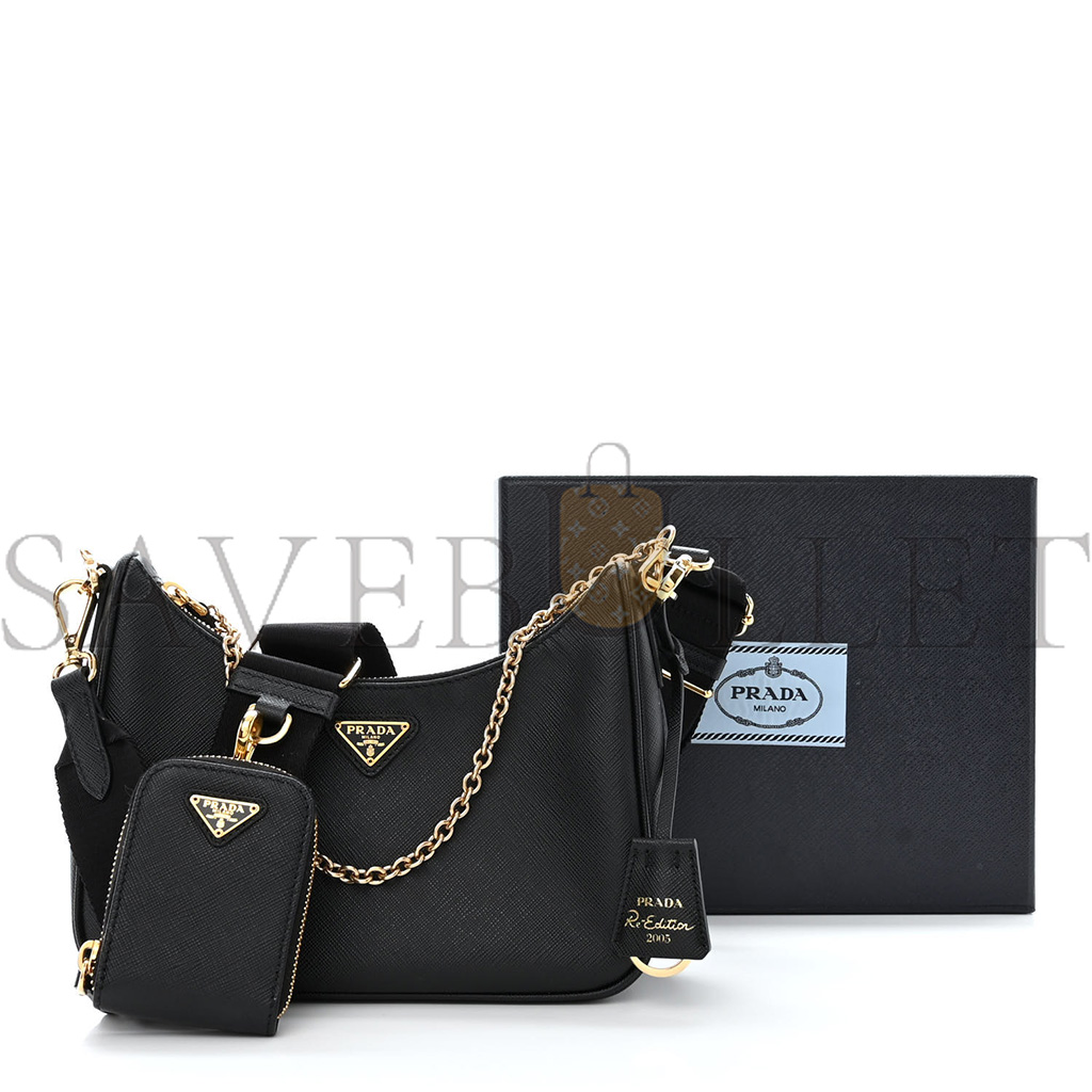 PRADA SAFFIANO LUX RE-EDITION 2005 SHOULDER BAG BLACK (22*17*6cm)