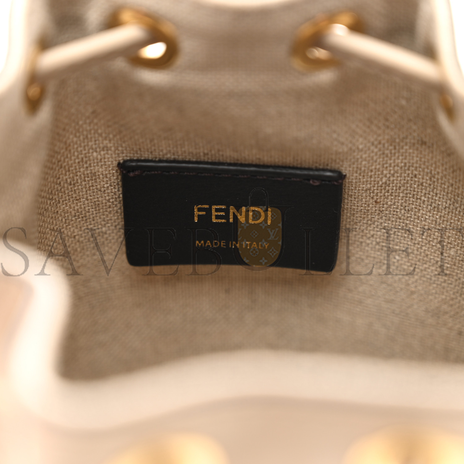 FENDI CANVAS NAPPA F IS FENDI FF EMBROIDERED MINI MON TRESOR BUCKET BAG GREZZO WHITE NUVOLA (18*12*10cm)