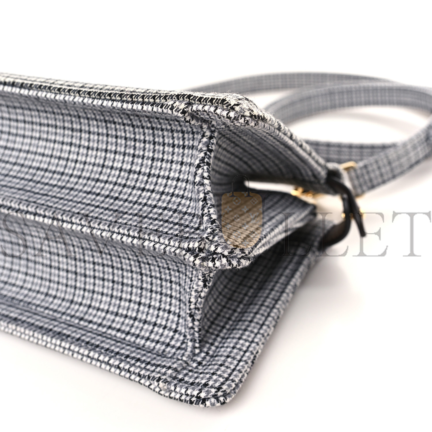 FENDI WOOL FABRIC JACQUARD CUOIO SMALL HOUNDSTOOTH FF 1974 PETITE PEEKABOO I SEE U SATCHEL GRIGIO ANTHRACITE (20*15*11cm)