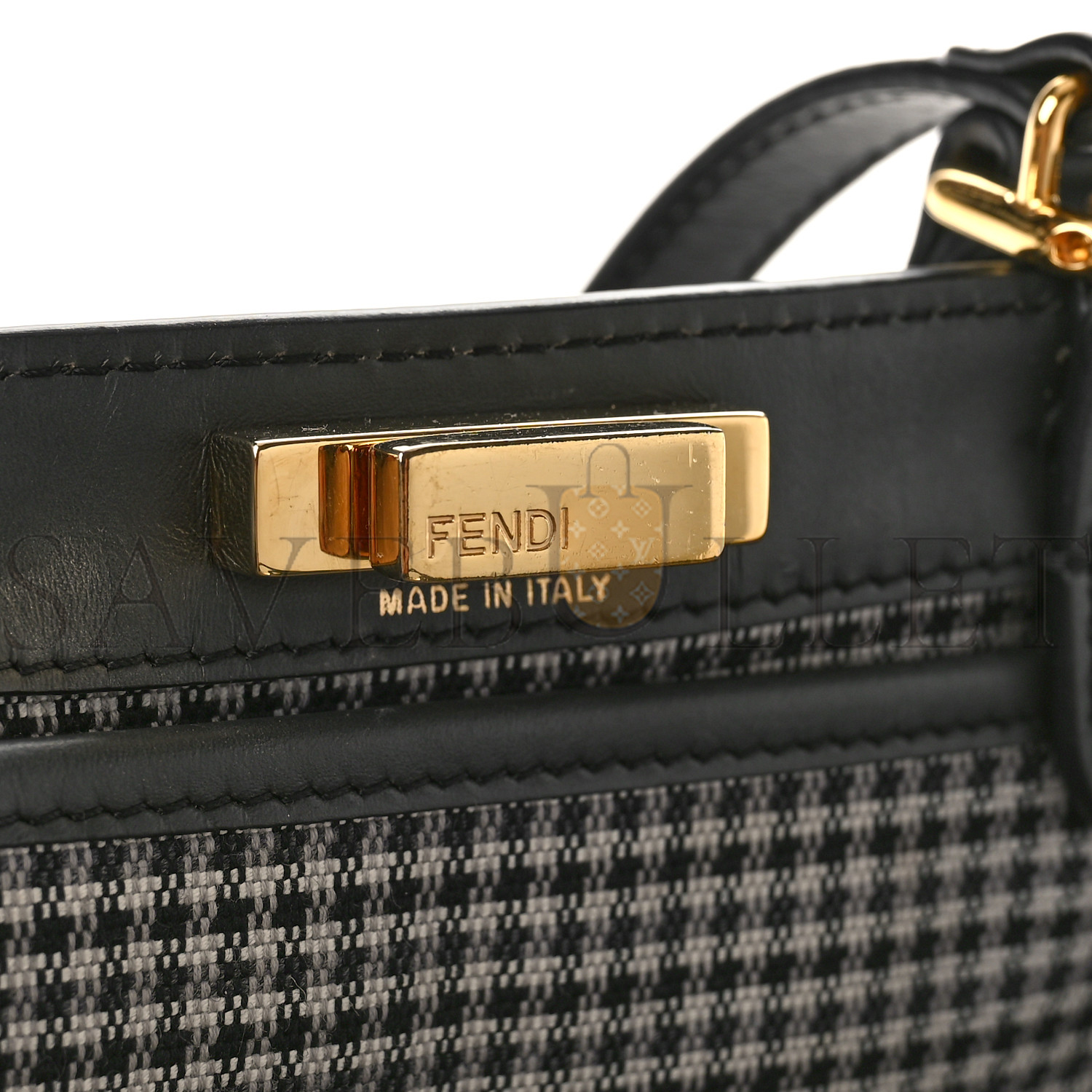 FENDI WOOL VITELLO KING HOUNDSTOOTH FF EMBROIDERED MEDIUM PEEKABOO X-TOTE GRIGIO ANTHRACITE (41*29*16cm)