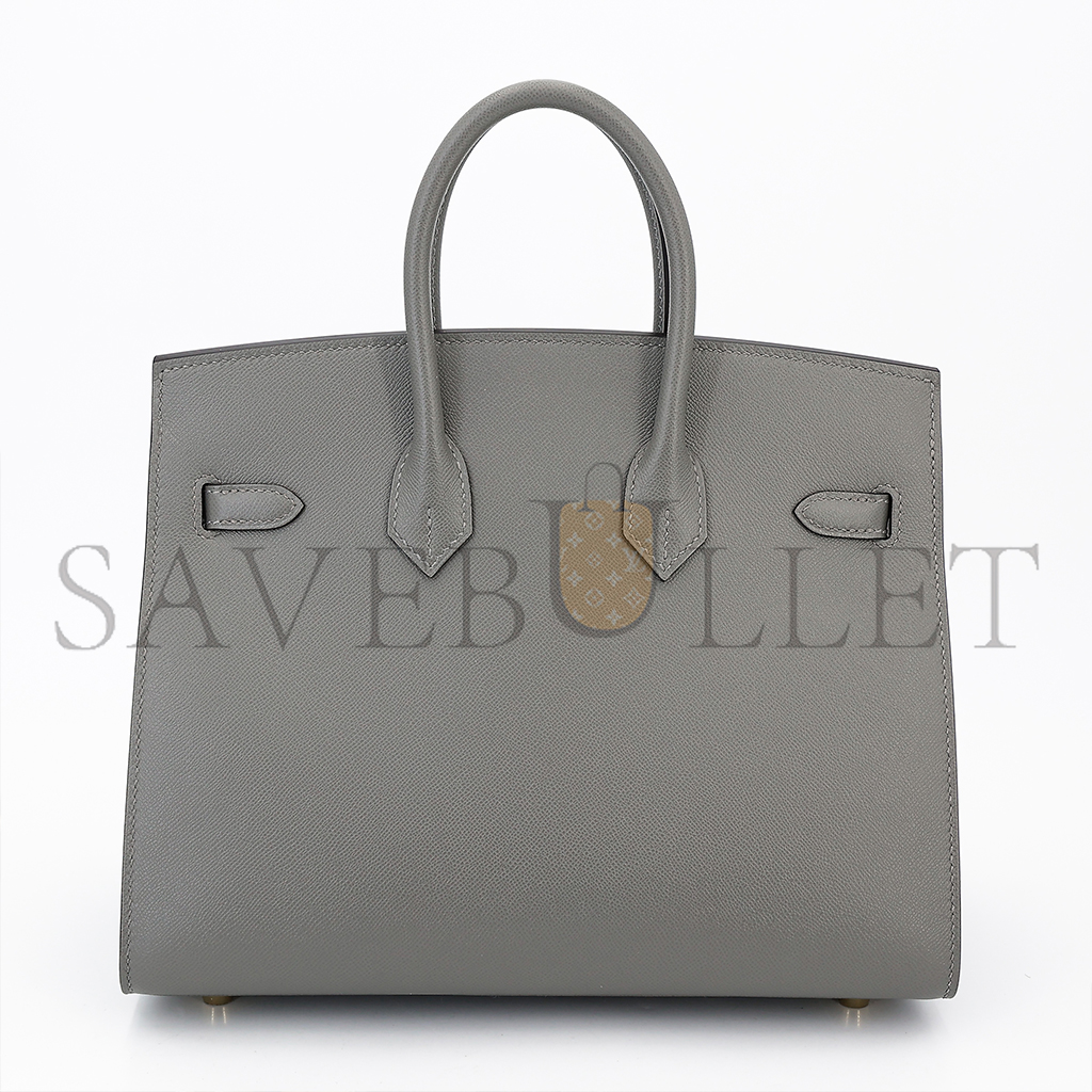 HERMES MASTER BIRKIN 25 OUTSEAM 0L GRIS MEYER CUMULONIMBUS GRAY LEATHER GOLD BUTTON 9117444335 (25*20*13cm)