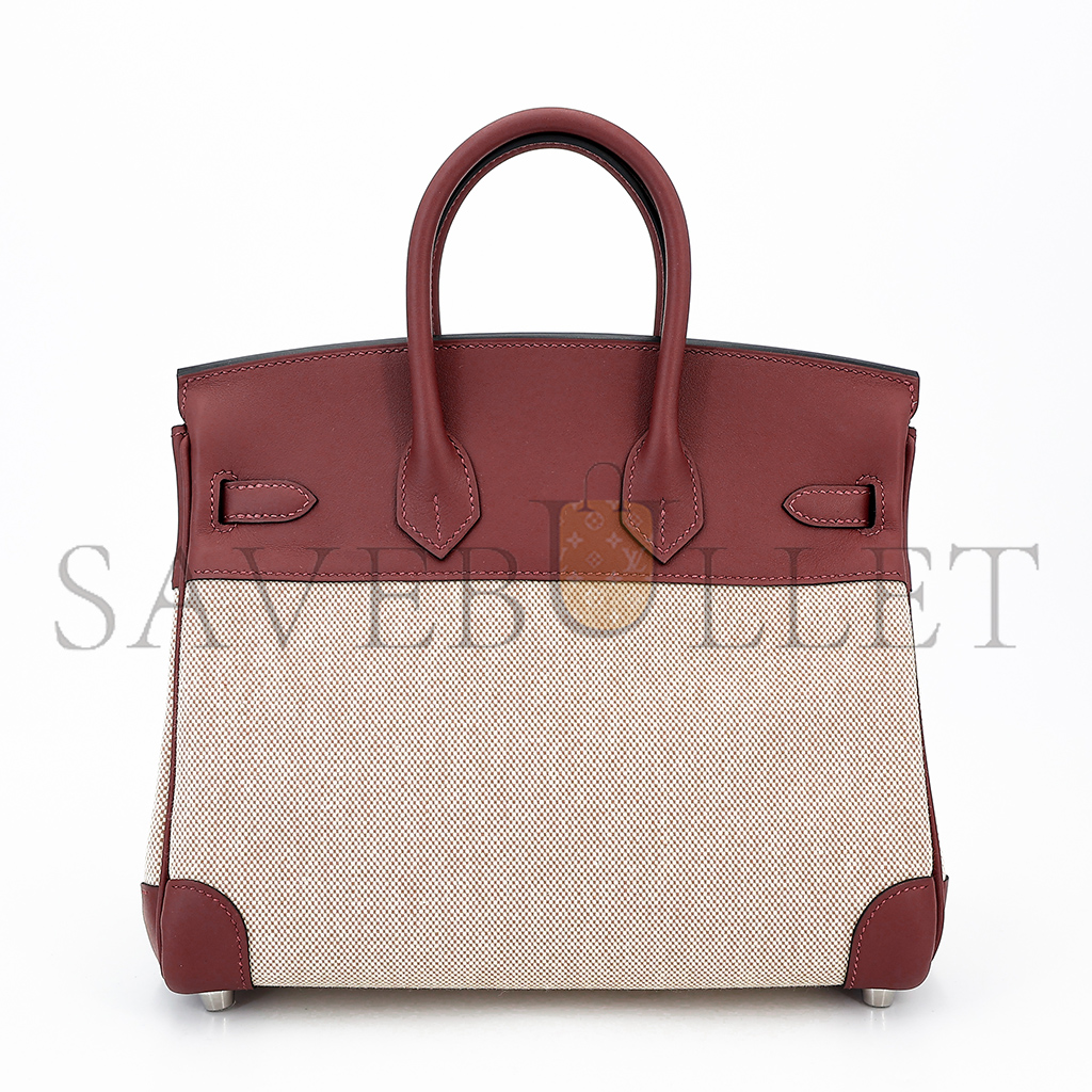 HERMES BIRKIN 25 LEATHER CANVAS SILVER BUCKLE BAG 6192171144 (25*20*13cm)