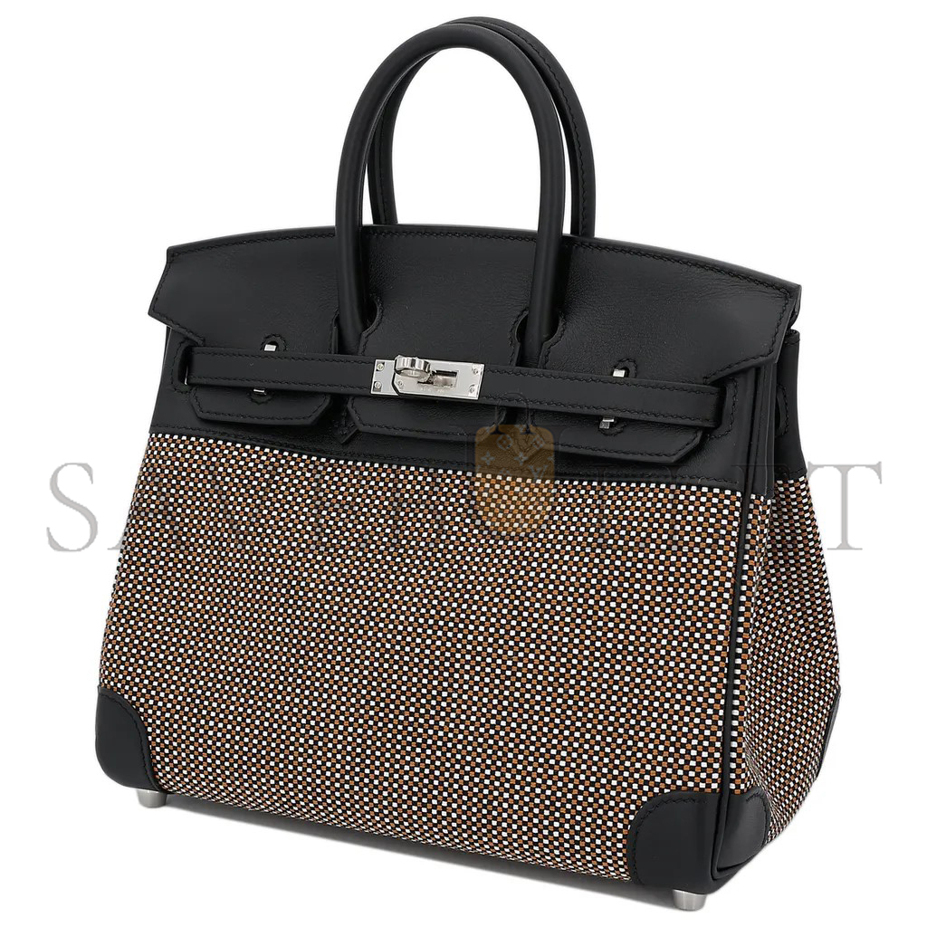 HERMES MASTER BIRKIN 25 SWIFT LEATHER AND CANVAS WAFFLE BLACK AND THREE COLOR SILVER BUCKLE BAG 10097250 (25*18*13cm)