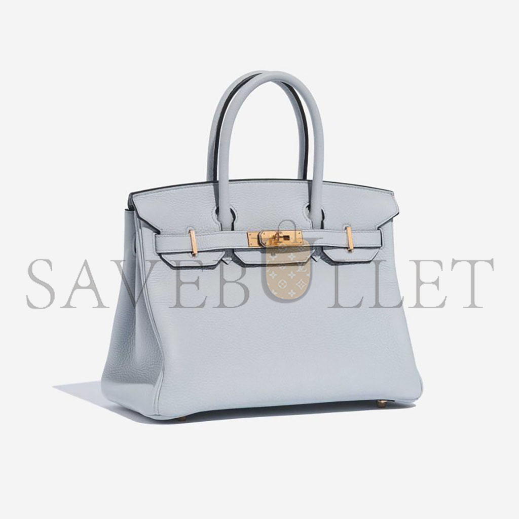 HERMES MASTER BIRKIN 30 TOGO LEATHER PLATINUM BAG GLACIER BLUE GOLD BUCKLE 2325 (30*20*13cm)