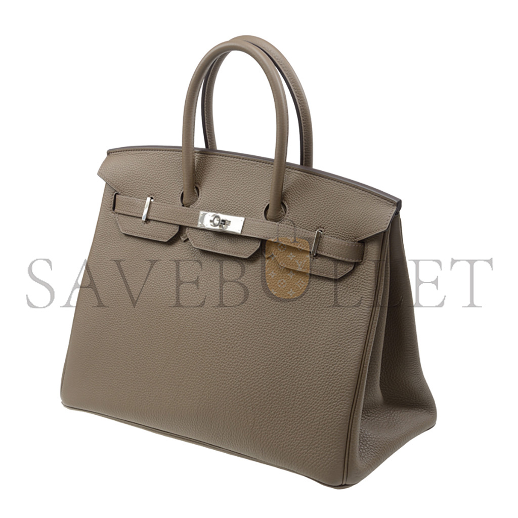 HERMES MASTER BIRKIN 35 TOGO LEATHER TRENCH COAT GREY AND SILVER BUTTONS BAG BK3516TGSS (35*28*18cm)