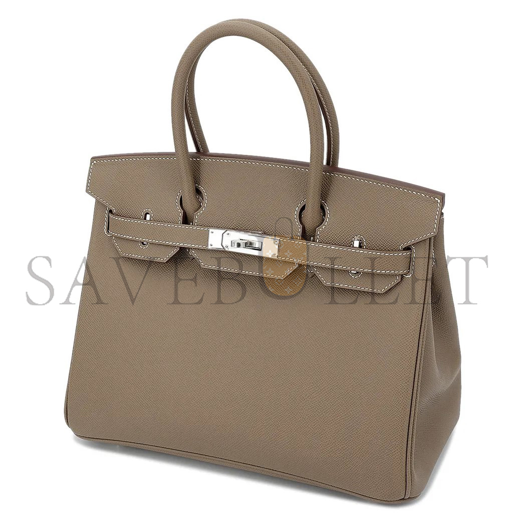 HERMES BIRKIN 30 TOGO LEATHER ELEPHANT GREY SILVER BUCKLE BAG H028369CK18 (30*22*16cm)