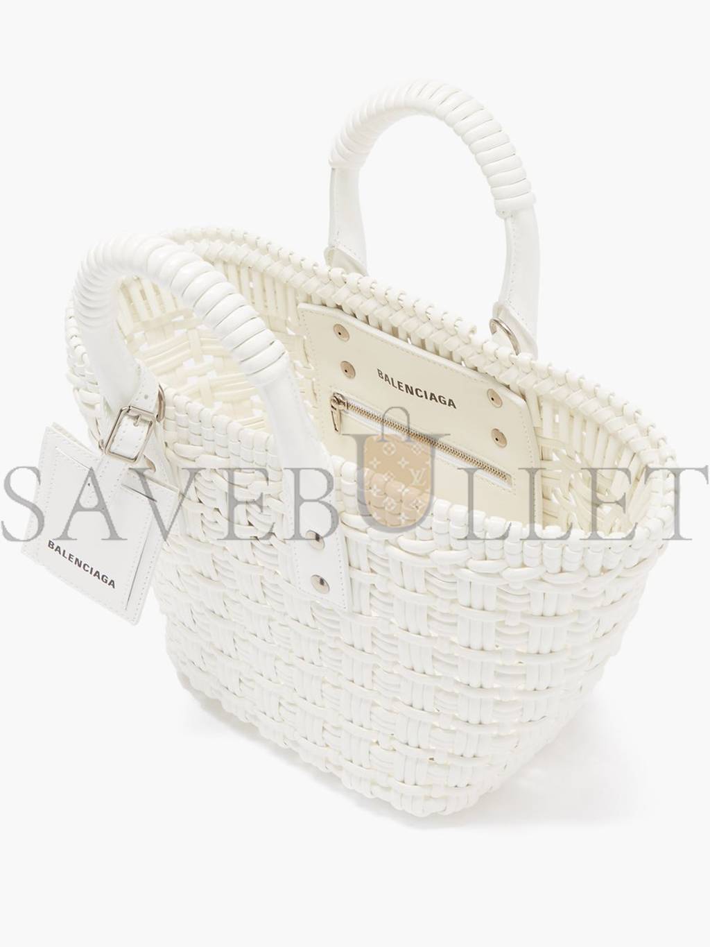 BALENCIAGA WHITE BISTROT XS  BRAIDED PVC TOTE BAG MATCHESFASHION US (34.4*19*-12cm)