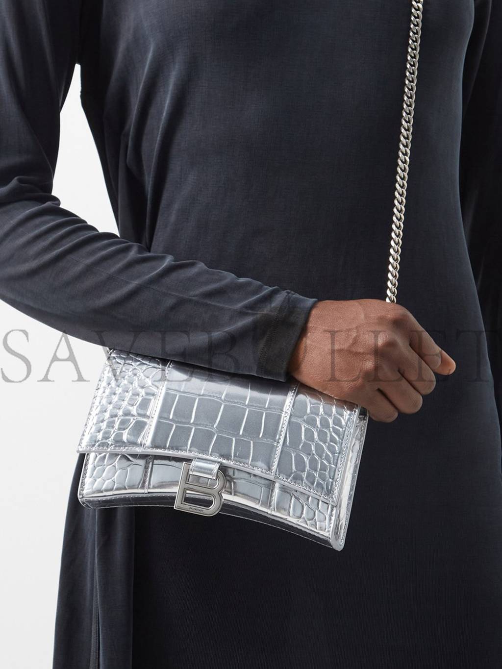 BALENCIAGA SILVER HOURGLASS CROCODILE-EFFECT LEATHER CROSS-BODY BAG  MATCHESFASHION US (19*12*4.5cm)