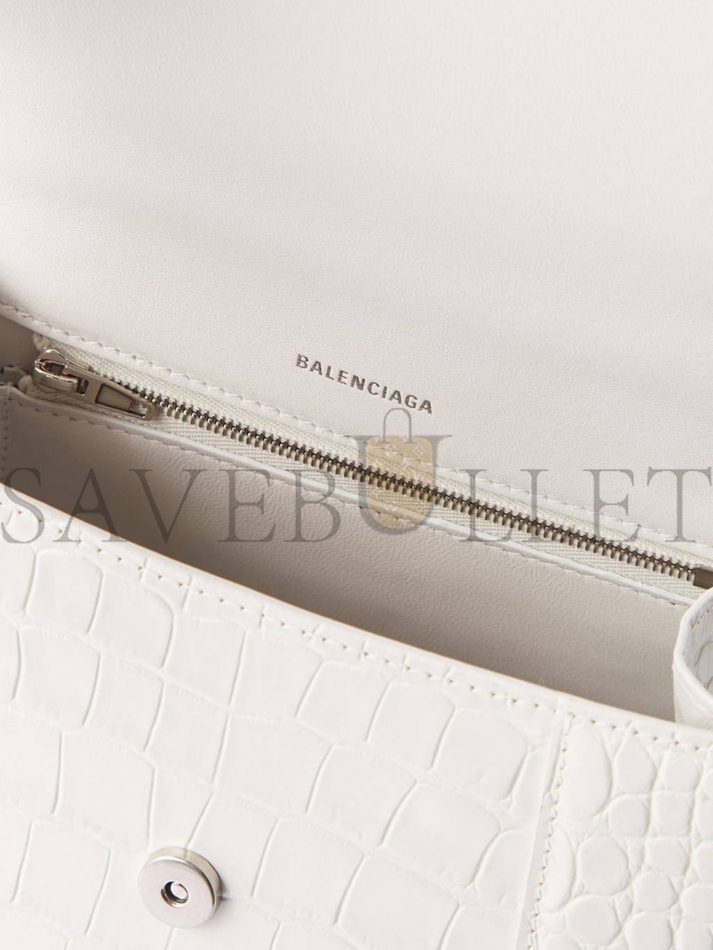 BALENCIAGA WHITE HOURGLASS S CROCODILE-EFFECT LEATHER BAG  MATCHESFASHION US (22.8*15.2*9cm)