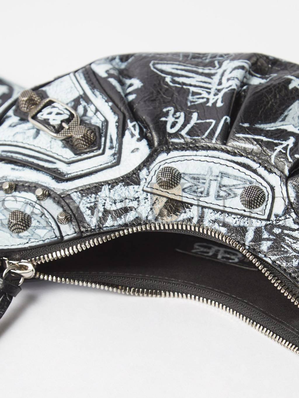 BALENCIAGA BLACK CAGOLE XS GRAFFITI-PRINT LEATHER SHOULDER BAG MATCHESFASHION US (25*12.1*7.1cm)