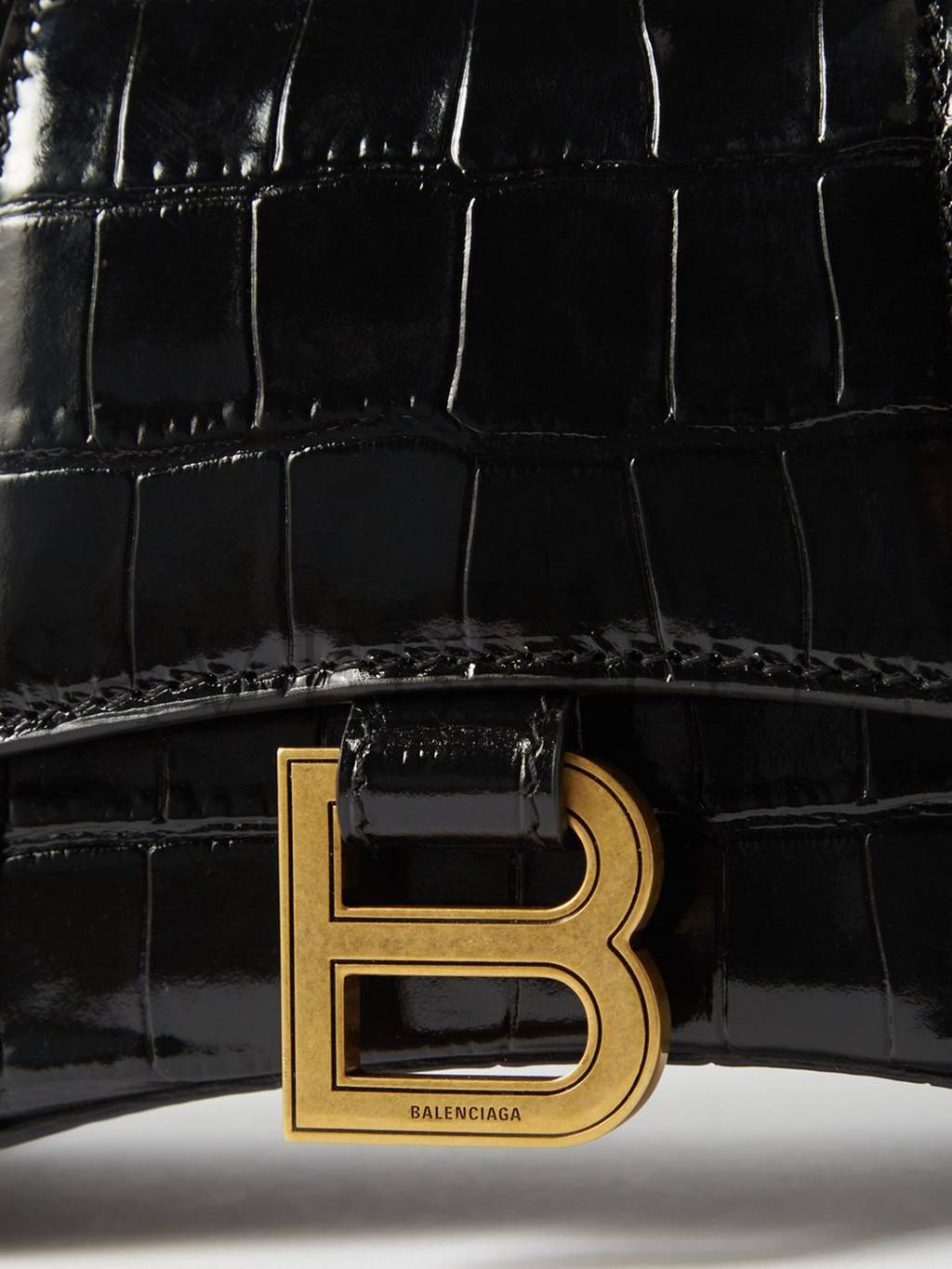 BALENCIAGA BLACK HOURGLASS XS CROCODILE-EFFECT LEATHER BAG  MATCHESFASHION US (19*12.1*7.6cm)