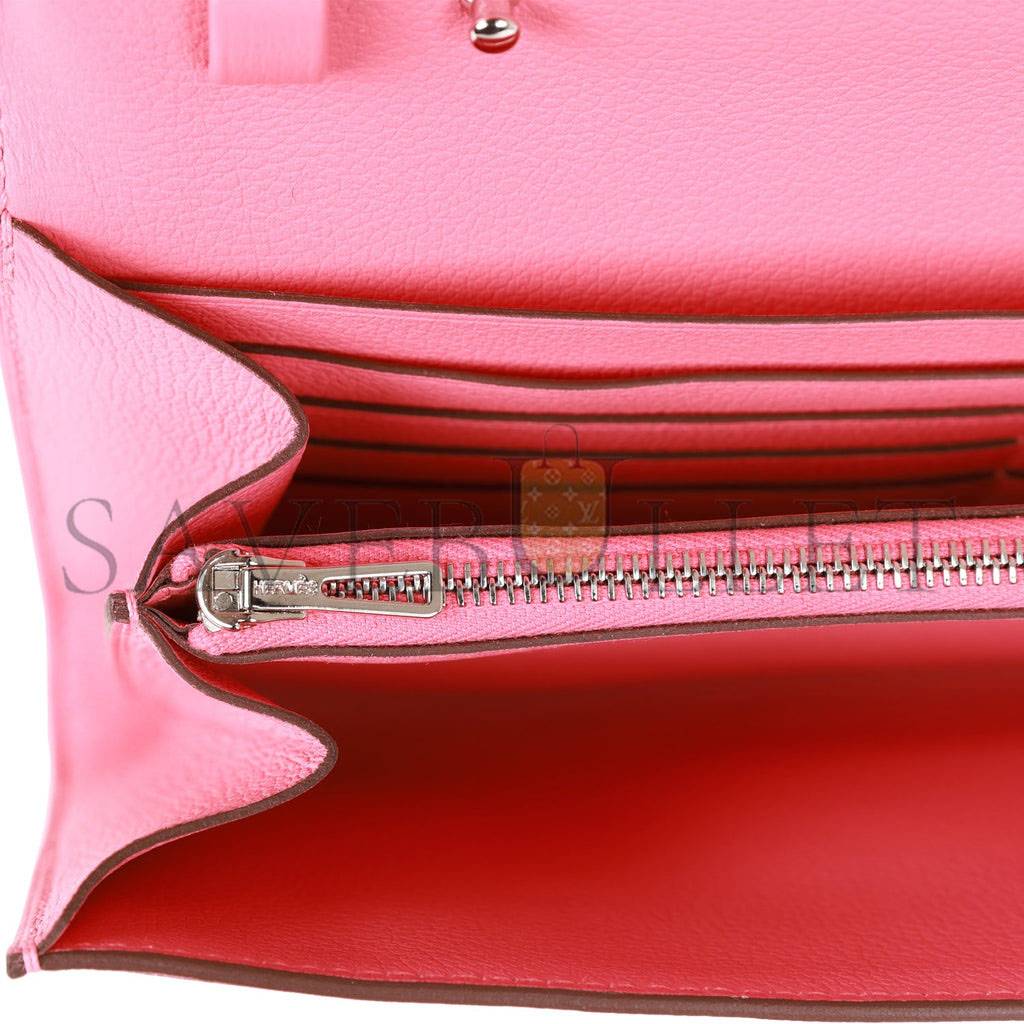 HERMES CONSTANCE WALLET TO GO ROSE AZALEE EVERCOLOR PALLADIUM HARDWARE (20.3*11.4*3.8cm)