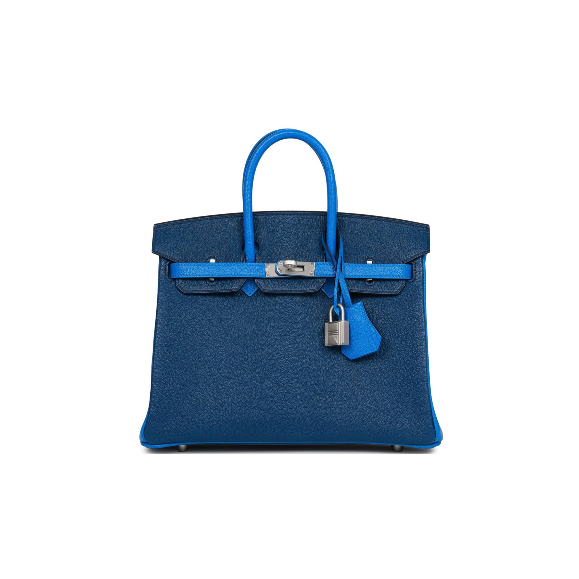 HERMES SPECIAL ORDER (HSS) BIRKIN 25 BLEU HYDRA AND BLEU SAPHIR CHÈVRE BRUSHED PALLADIUM HARDWARE HANDMADE  (25cm)