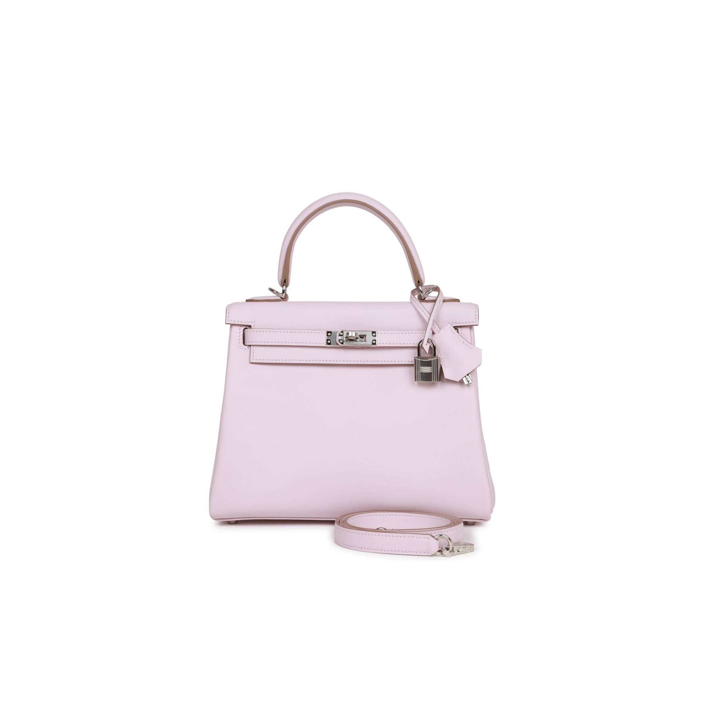 HERMES KELLY RETOURNE 25 MAUVE PALE SWIFT PALLADIUM HARDWARE HANDMADE(25*17*7cm)