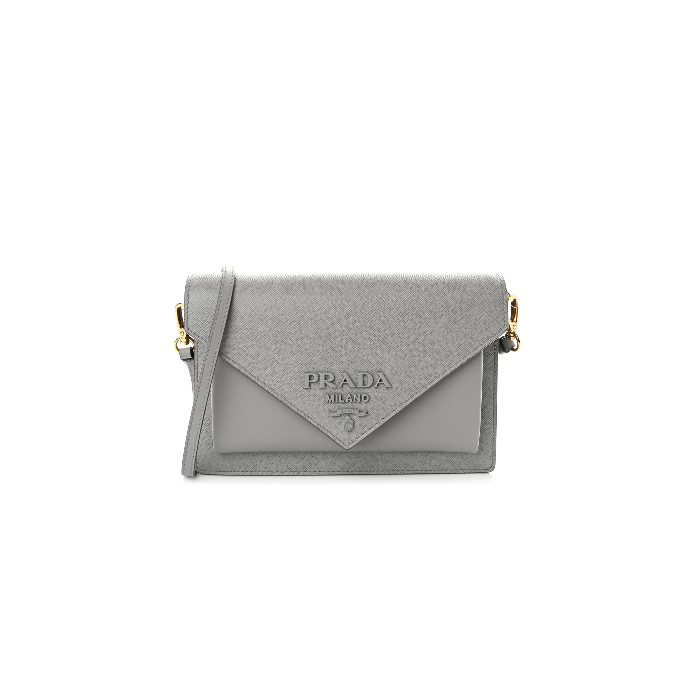 PRADA CITY CALFSKIN SAFFIANO ENVELOPE FLAP WITH CHAIN NUBE (20*13*4cm)