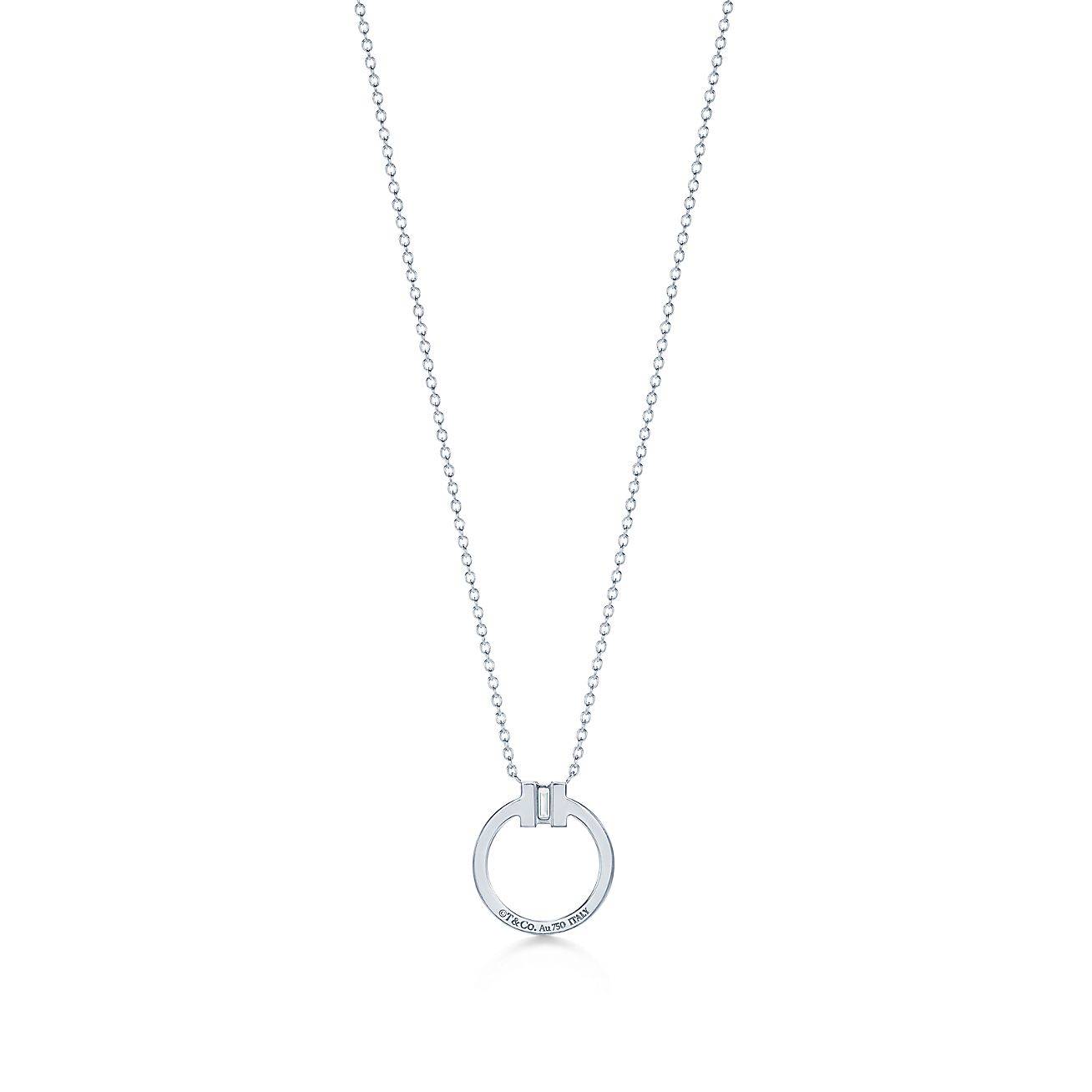 Tiffany T Diamond Pendant in 18k White Gold with a Baguette Diamond