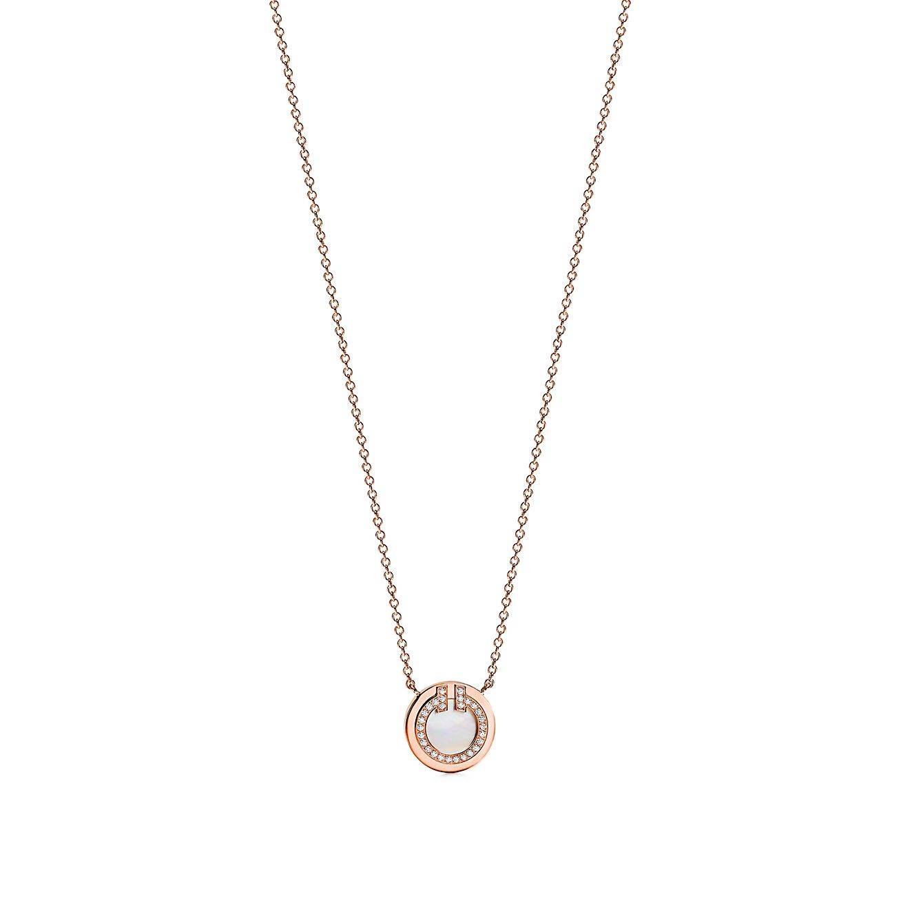 TIFFANY T DIAMOND AND MOTHER-OF-PEARL CIRCLE PENDANT IN 18K ROSE GOLD, 16-18