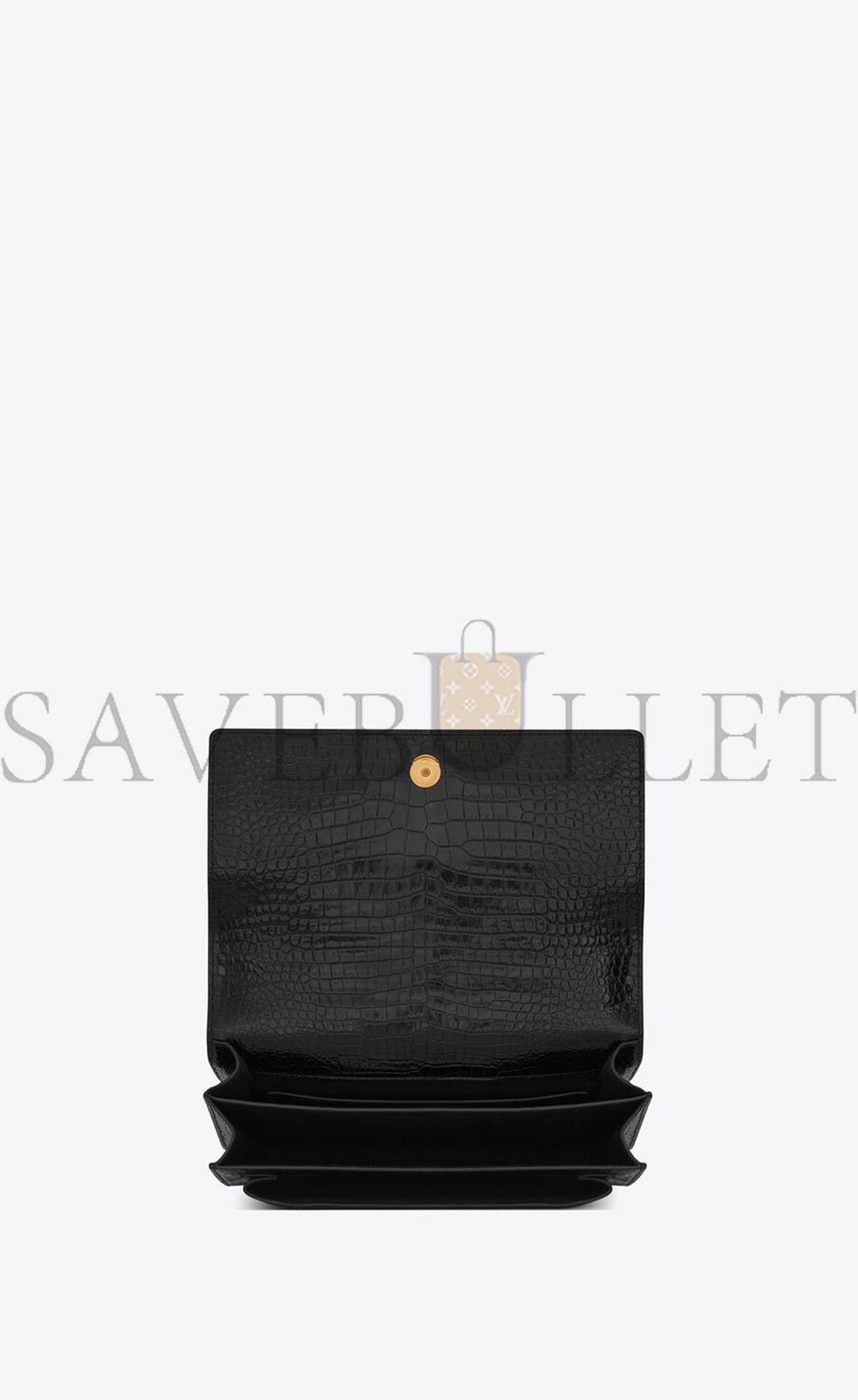 YSL SUNSET LARGE CHAIN BAG IN CROCODILE-EMBOSSED SHINY LEATHER 498779DND0J1000 (27*18*8cm)