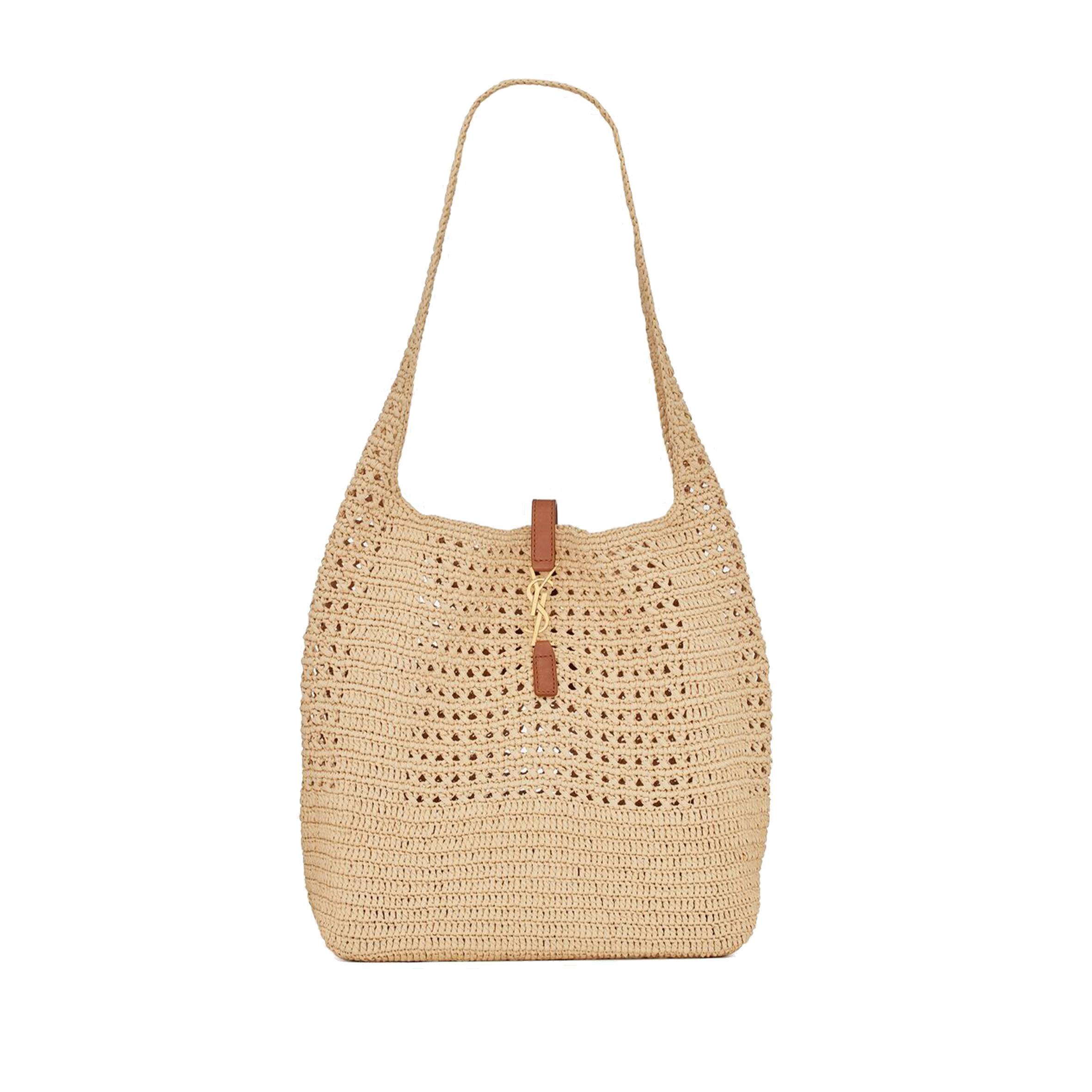 YSL HOBO RAFFIA BAG IN CROCHET AND SMOOTH LEATHER 690941GAAAR2080 (37*30*14cm)