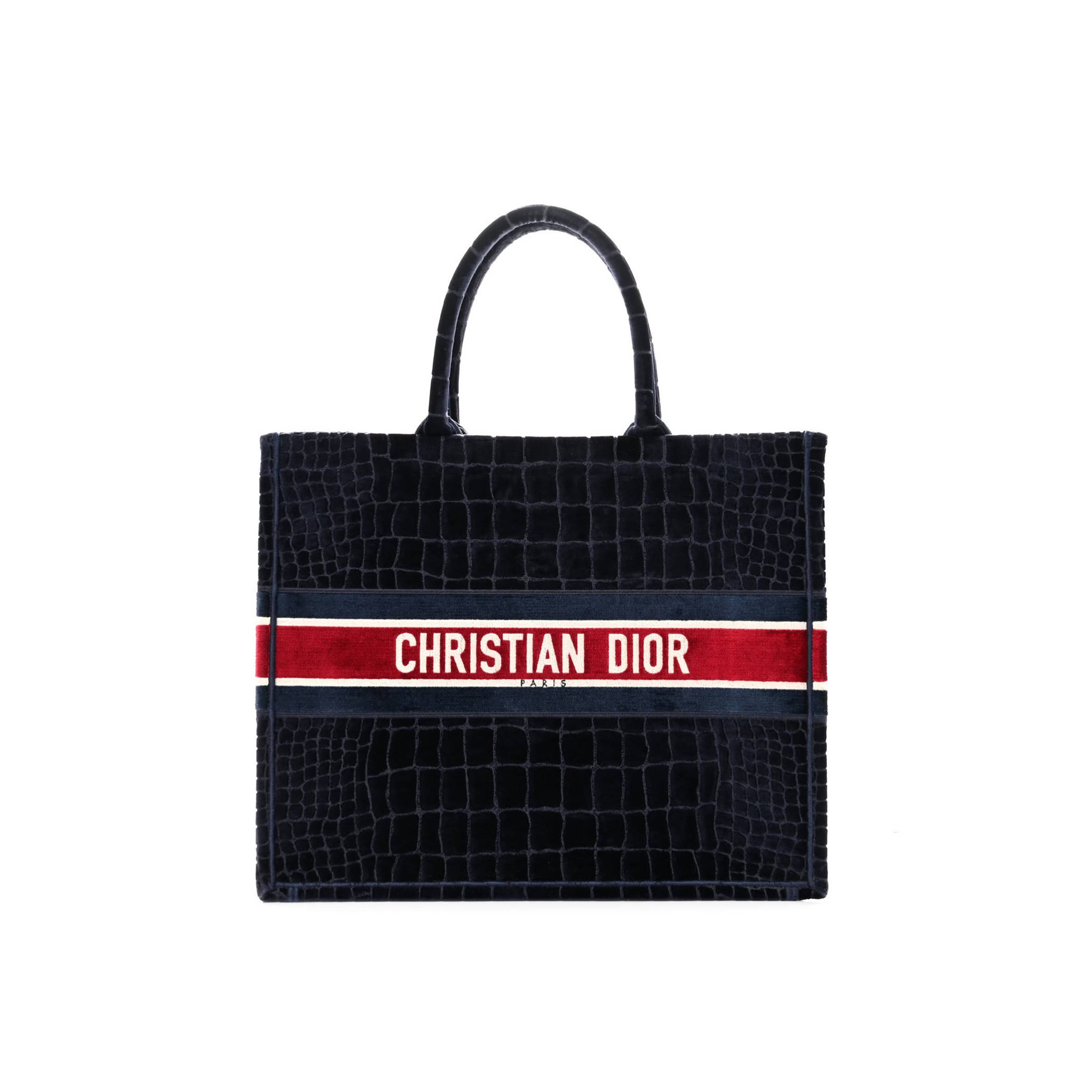 DIOR VELVET MIZZA EMBROIDERED LARGE CROC BOOK TOTE BLEU MULTICOLOR (42*35*15.2cm)