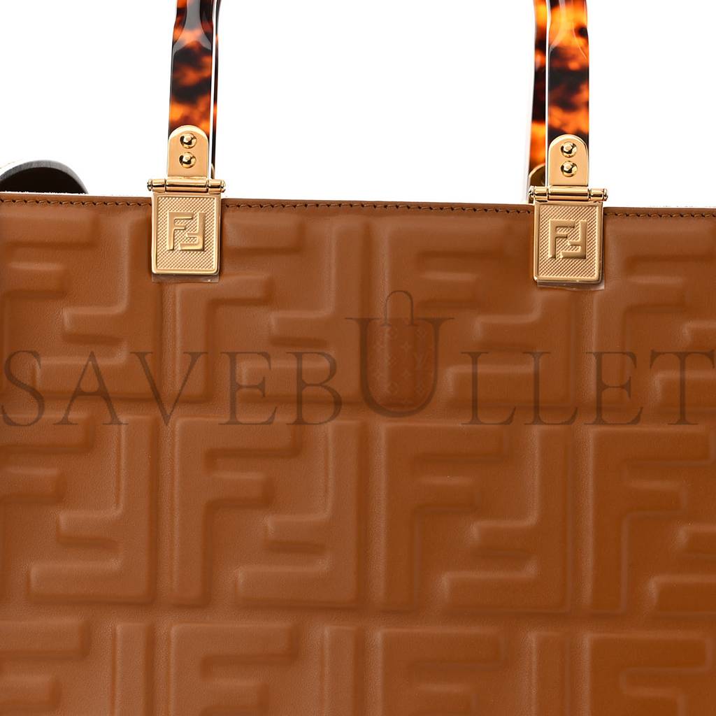 FENDI VITELLO PLEXIGLASS FF EMBOSSED MEDIUM FENDI SUNSHINE SHOPPER TOTE CARAMELLO (35*31*17cm)